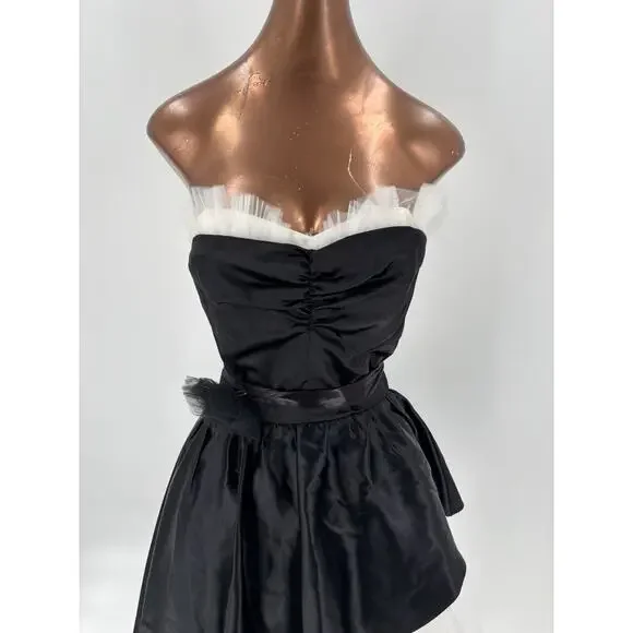Vintage Jolie Madame Strapless Dress Womens 7/8 Black White Tulle Asymmetrical - Picture 4 of 16